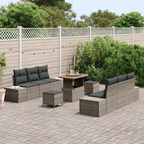 Conjunto de Sofá de Jardim vidaXL com Almofadas 9 Peças Cinza Rattan P
