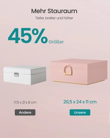 Caixa para joias 20,5 x 24 x 11 cm com pega e tabuleiro flexível rosa pastel