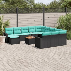 vidaXL 13 pcs conjunto de sofás de jardim com almofadões vime PE preto