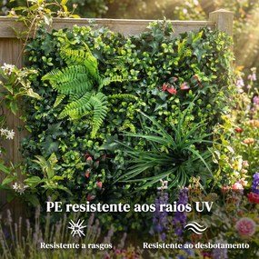 Conjunto de 6 Sebes Artificiais de Ocultação para Jardim 50x50 cm Estilo Milão Fácil Montagem Anti-UV para Varandas Terraços Verde