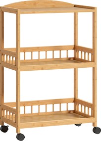 HOMCOM Carrinho de Cozinha com 3 Níveis, Carrinho de Servir com Espaço de Armazenamento, Estante de Cozinha com Rodas, para Cozinha Banheiro Escritório Madeira Natural | Aosom Portugal