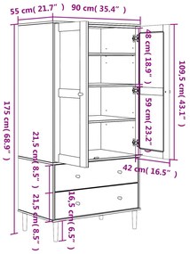 Roupeiro SENJA aspeto vime 90x55x175 cm pinho maciço branco
