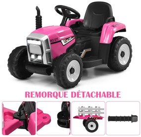 Trator infantil de 3 velocidades, trator de passeio 12V com reboque removível, vermelho