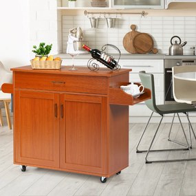 Carrinho de cozinha com rodas de borracha Armário grande e prateleira ajustável em 3 posições  116 x 40 x 85 cm Castanho