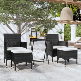 vidaXL 5 pcs conjunto de bistrô p/ jardim vime PE/acácia maciça preto