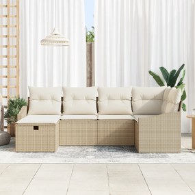 Conjunto de Sofá de Jardim de 6 Peças com Almofadas Beijes de Rattan P