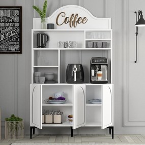 Armário Alto de Cozinha "Coffee" - 200x120x35 cm - Branco e Preto - De