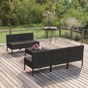 vidaXL 6 pcs conjunto lounge de jardim c/ almofadões vime PE preto
