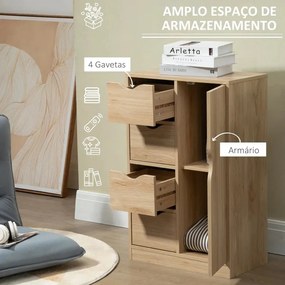 Aparador Ally - Cor Castanho - Com 4 Gavetas e 1 Porta - 54x29x83cm -