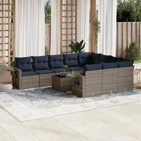 vidaXL 11 pcs conjunto sofás de jardim c/ almofadões vime PE cinzento