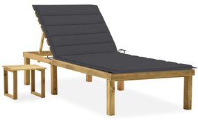 vidaXL Espreguiçadeira de jardim com mesa e almofadão pinho impregnado