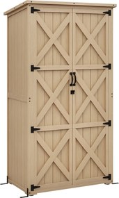 Armário de jardim com abrigo para ferramentas 90 x 54,5 x 161/168,5 cm, 2 prateleiras, telhado impermeável com membrana bituminosa, madeira de pinho t