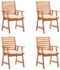 vidaXL Cadeiras de jantar p/ jardim 4 pcs c/ almofadões acácia maciça
