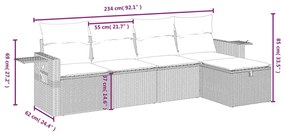 5 pcs conjunto sofás de jardim c/ almofadões vime PE cinzento