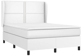 Cama com molas/colchão 140x190 cm couro artificial branco