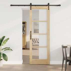 Conjunto de Porta de Correr vidaXL 73.5x211 cm Madeira Sólida de Pinheiro