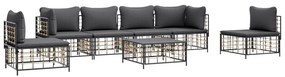 7 pcs conjunto lounge de jardim c/ almofadões vime PE antracite