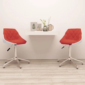 vidaXL Cadeiras de jantar giratórias 2 pcs couro art. vermelho/branco