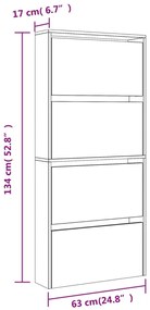 Sapateira com espelho 4 divisórias 63x17x134 cm cinza sonoma