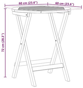 Mesa de Jardim Dobrável Redonda Ø60 x 72 cm em madeira de acácia