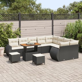 Conjunto de Sofás de Jardim vidaXL com 12 Peças e Almofadas Preto Ratt
