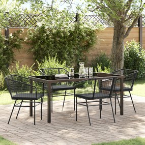 vidaXL Conjunto de Jantar para Jardim 5 peças com Almofadas Rattan Poly Preto