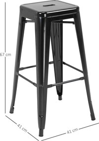 Conjunto de 4 Bancos Interiores e Exteriores de Metal Estilo Industrial 43x43x76 cm