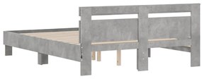 Estrutura cama cabeceira e luzes LED 140x200cm cinzento cimento