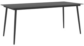 vidaXL Mesa de jantar para jardim 190x90x74 cm aço e vidro preto