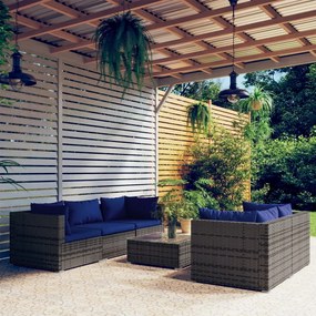 vidaXL 6 pcs conjunto lounge de jardim c/ almofadões vime PE cinzento
