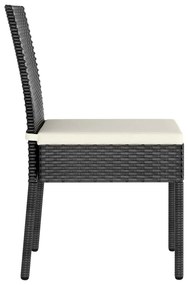 3 pcs conjunto de jantar para jardim vime PE preto