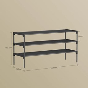 Sapateira com 3 níveis 29,7 x 91,8 x 53,5 cm, arrumação de sapatos Preta