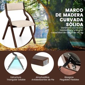 Conjunto de 2 cadeiras dobráveis (MESA NÃO INCLUIDA) de madeira com assento acolchoado em tecido de linho, sem braços, para convidados, 48 x 60 x 78 c
