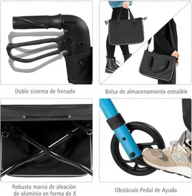Andador idosos de alumínio dobrável leve ajustável com bolsa de armazenamento para idosos e adultos 74 x 54 x 82-95 cm Azul