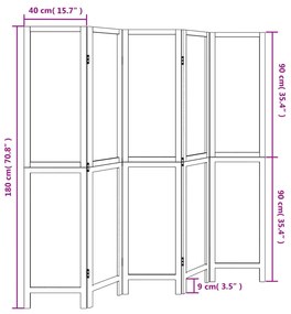 Biombo com 5 painéis madeira de paulownia maciça branco