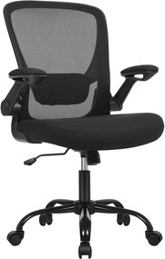 Cadeira de escritório SONGMICS, cadeira de mesa, cadeira giratória de malha, cadeira ergonômica para computador, suporte lombar, oscilante, assento de 53 cm, apoios de braços dobráveis, preta OBN37BKV1
