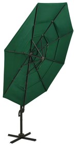 Guarda-sol de jardim 4 camadas c/ poste de alumínio 3x3 m verde
