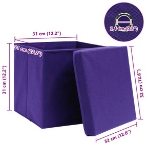 Caixas de arrumação com tampas 4 pcs 32x32x32 cm tecido roxo
