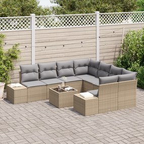 Conjunto de Sofás de Jardim de 9 peças com Almofadas Bege em Poliéster