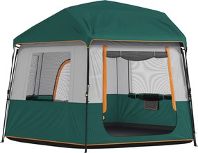 Outsunny Tenda de Camping para 4-6 Pessoas estável 3000mm impermeável Tenda Familiar com cobertura superior removível Proteção UV30+ Verde | Aosom Portugal
