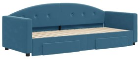 Sofá-cama com gavetão e gavetas 80x200 cm veludo azul