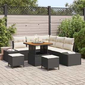 Conjunto de Sofá para Jardim vidaXL 8 Peças com Almofadas Preto Rattan Poliéster