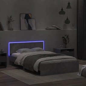 Estrutura cama cabeceira e luzes LED 140x200cm cinzento cimento