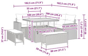 Conjunto de Sofá de Jardim de 8 Peças com Almofadas Preto Rattan Polié