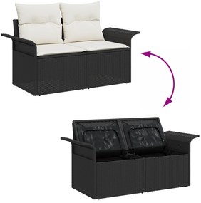 Conjunto de Sofá de Jardim de 6 Peças com Almofadas Vime PE Preto