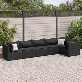 vidaXL 6 pcs conjunto lounge de jardim c/ almofadões vime PE preto