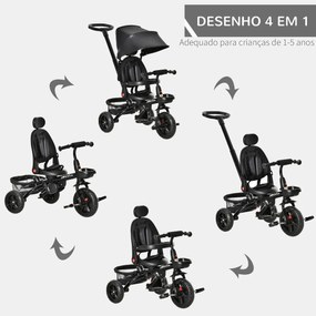 Triciclo Infantil 4 em 1 Bicicleta para Crianças 1-5 Anos com Assento Giratório Capô Ajustável Guidão de Empurre e Apoio para os Pés Dobrável 111,5x52