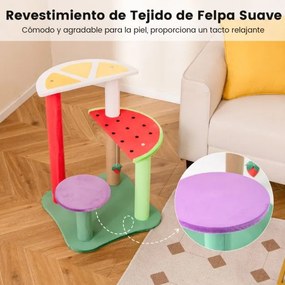 Arranhador para gatos de 69 cm Torre estética multinível de 4 níveis com plataformas desenhos de frutas com bolas penduradas Multicolorido