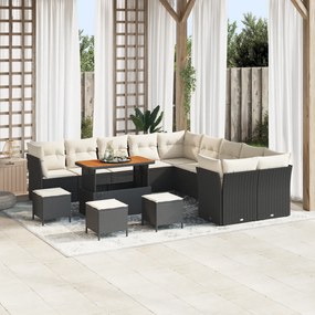 Conjunto de Sofá de Jardim vidaXL com 14 Peças e Almofadas Preto Ratta