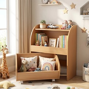 Móvel de Arrumação Infantil, 50 x 29 x 61,5 cm, Gaveta com Rodas, Natural